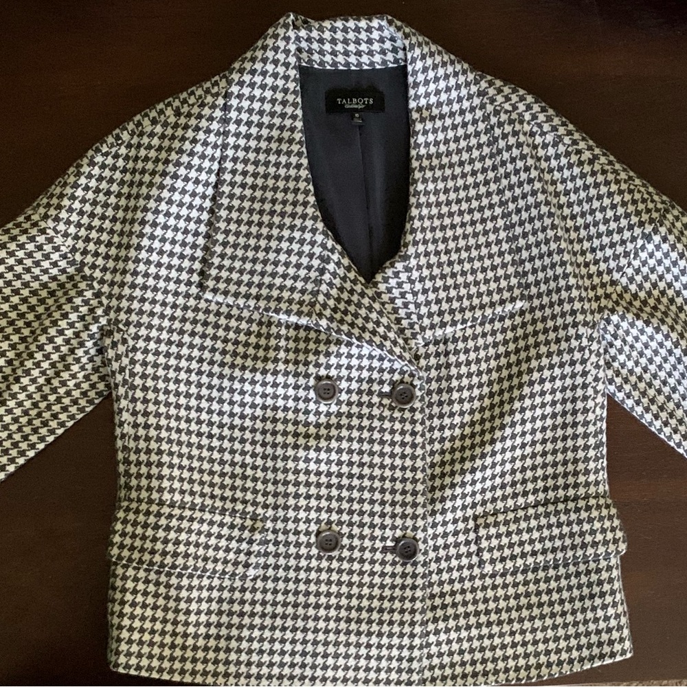 Talbots Black & White Houndstooth Wool Jacket - Size 10